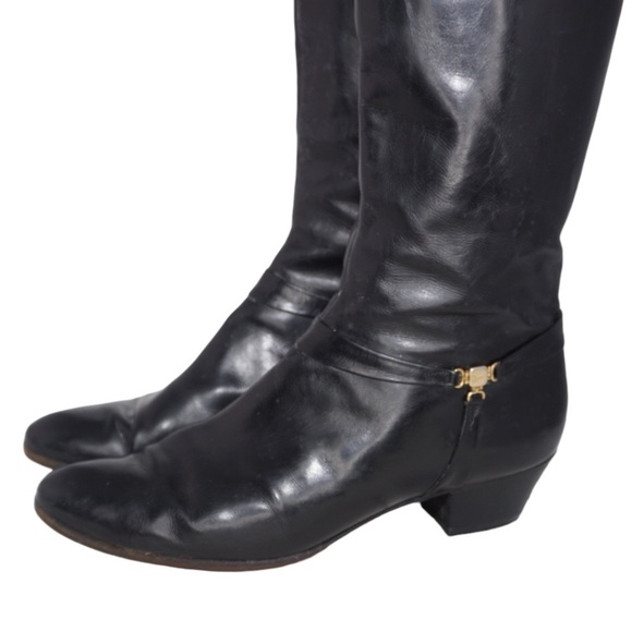 Salvatore Ferragamo Vintage Tall Black Leather Riding Boots, Size 9 - Picture 5 of 15